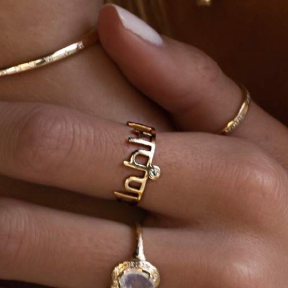 🚫SOLD🚫 Logan Hollowell Surrender Sanskrit Ring 14k yg